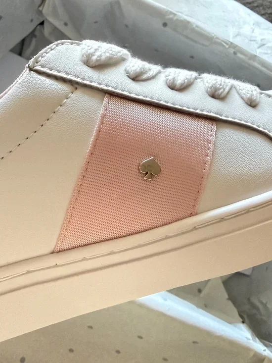 Kate Spade ♠️ New York Optic White Sneaker with Smoke Pink Detail - Picture 4 of 13